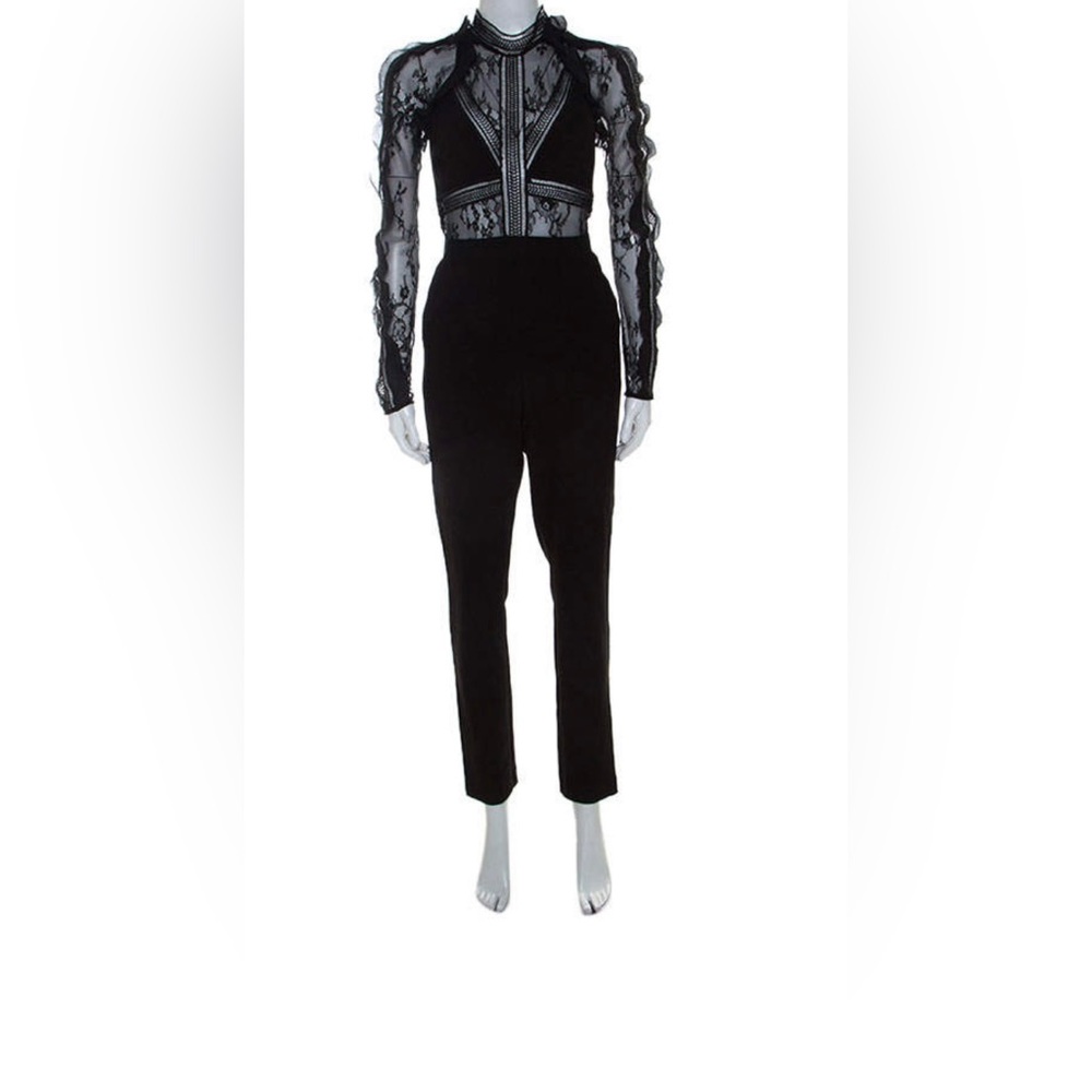 Self Portrait Black Lace Paneled Hall Jumpsuit
